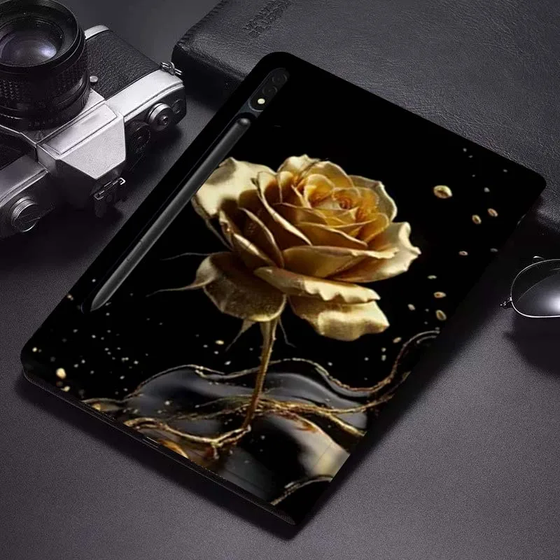 

Retro Flower Glossy Luxury For Samsung Galaxy Tab S6 S7 S8 S9 S10 FE Plus Lite Soft Flexible Support Tablet Case Gift