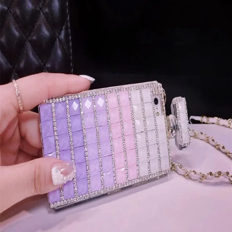 Women Perfume Cover with Chain Strap, Crossbody Bling Diamond, Cute Girl Case, For iPhone 16，14, 13, 12, 15, Xs Pro Max, XR