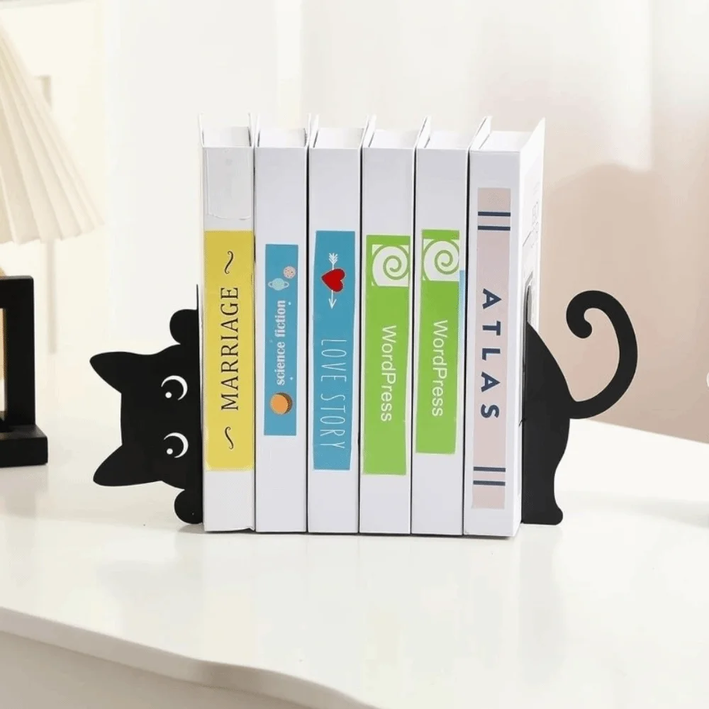 Versatile Metal Bookend Black Metal Durable Iron Cat Bookend Exquisite Creative Sitting Standing Cats Book Holder