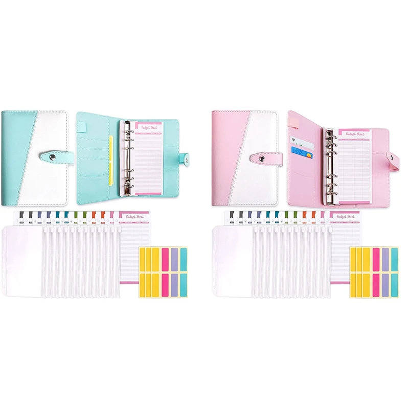 A6 Pu Budget Binder, Contant Geld Enveloppen Voor Budgettering Met Ritssluiting Cash Enveloppen, 12 Budget Envelop, 24 Zelfklevend Etiket