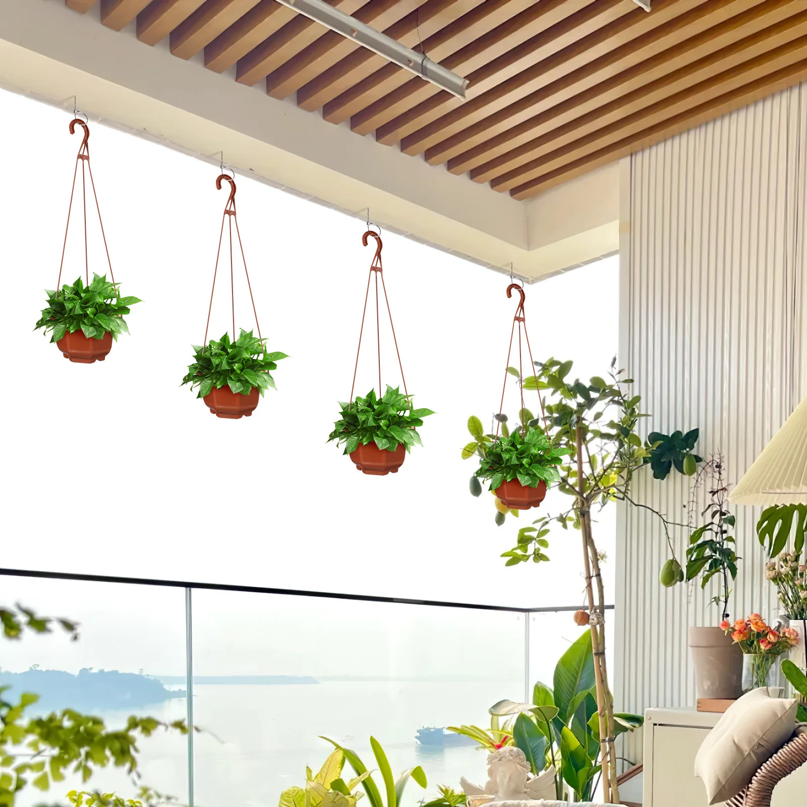 

10Sets Hanging Flower Pots Plastic Safe Durable Creative Garden Hanging Plant Pot Decor Balcony Railing Hook Plant Pot