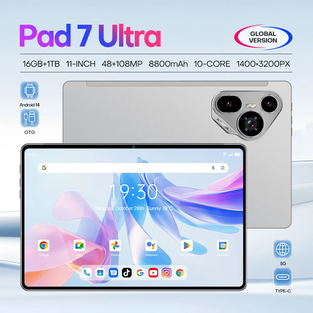 2025 Tablet pad 7 ultra Android 14.0 Brand New 11.0 inch 16GB RAM 1024GB ROM Tablets 48MP 8800mAh 10Core WIFI Bluetooth Network