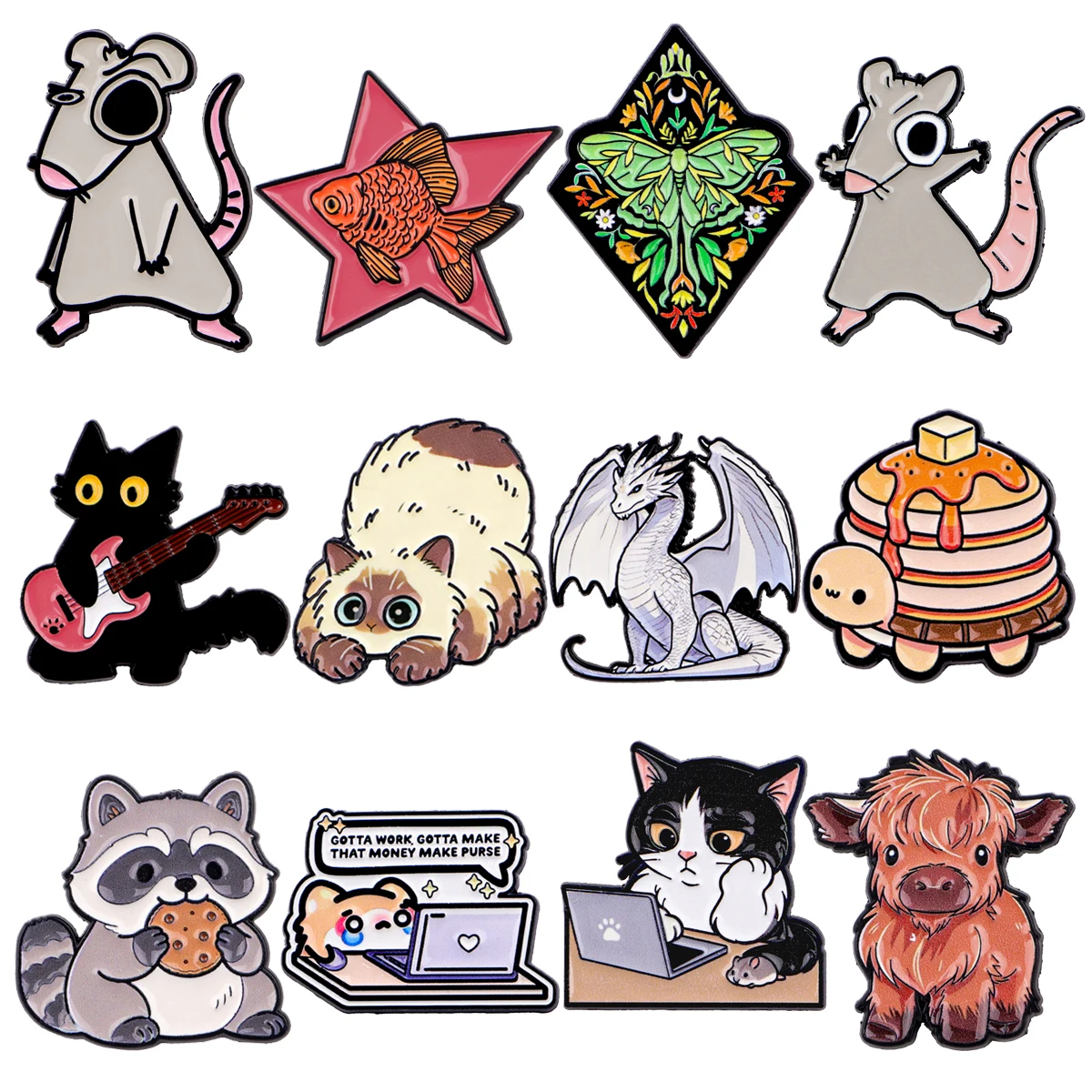 Mix 1-5pcs/set Guitar Cat Enamel Pins Goldfish Metal Brooch Backpack Hat Bag Collar Lapel Badges Fashion Jewelry Collection Gift