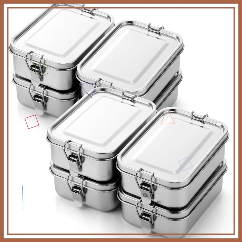 

8 Pcs Stainless Steel Food Containers 850ml, Leak-Proof Lockable Clips, Reusable Dishwasher Safe Lunch Boxes for Work