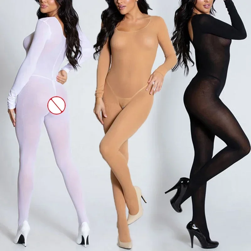 Hot Women Erotic Lingerie Stockings Transparent Open Crotch Mesh Bodystocking Fishnet Crotchless Teddies Bodysuit Underwear