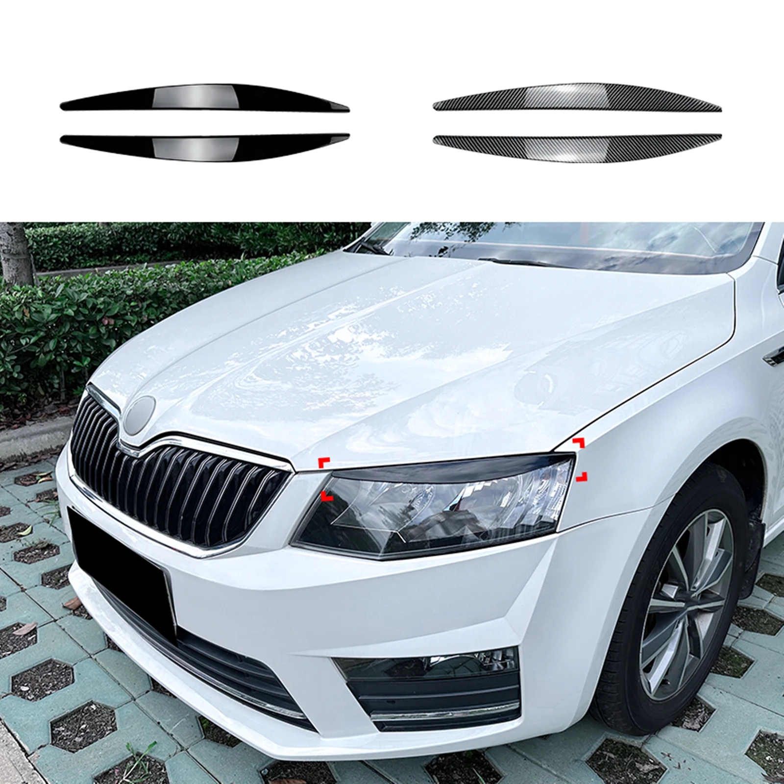 

For Skoda Octavia MK3 2015-2017 Headlight Eyebrow Headlamp Eyelid Trim Carbon Fiber Look/Gloss Black Head Light Lamp Cover Brow