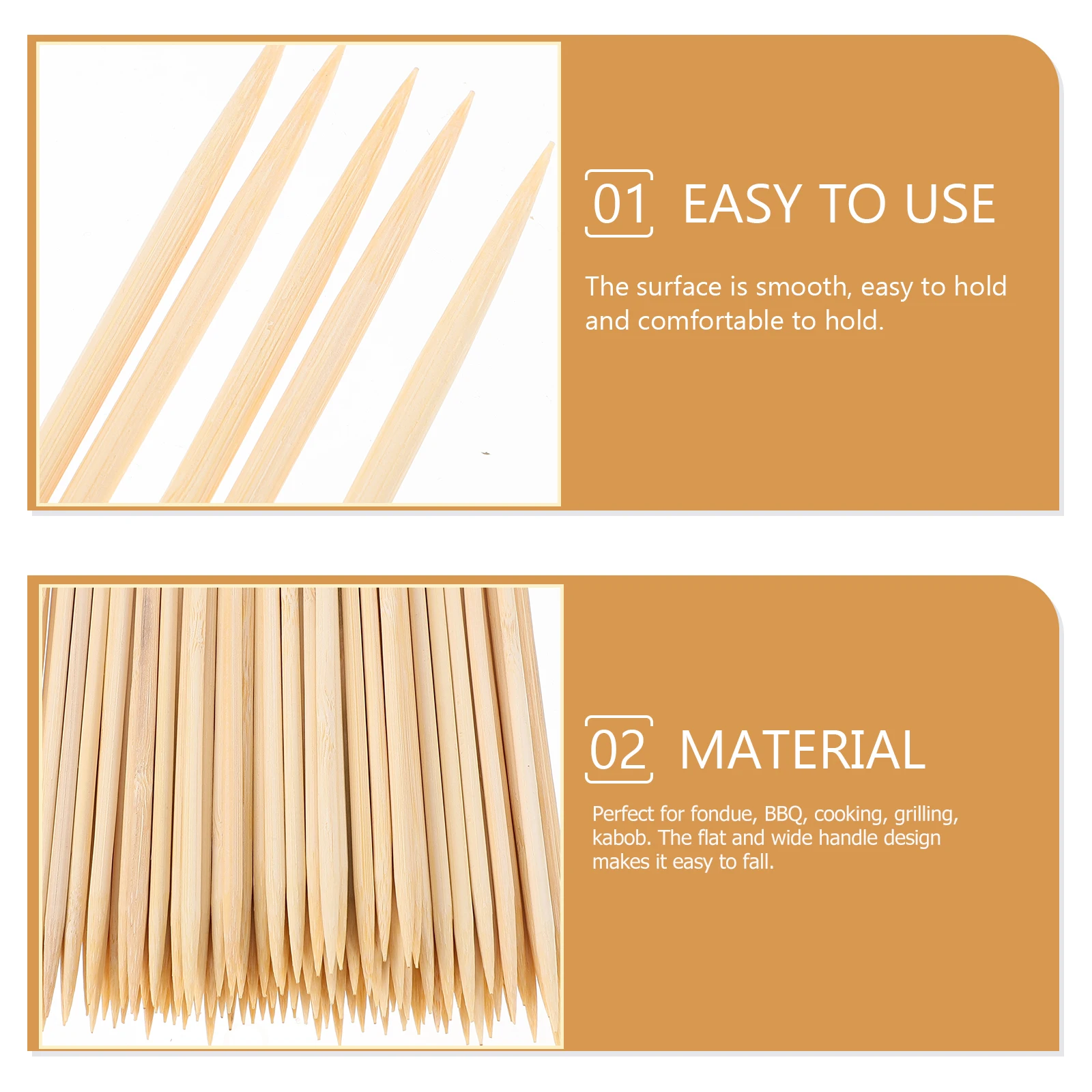 

200pcs Bamboo Skewers 4mmx20cm Food Grade Sturdy BBQ Sticks Grilling Tools Chicken Fruit Meat Craft Disposable