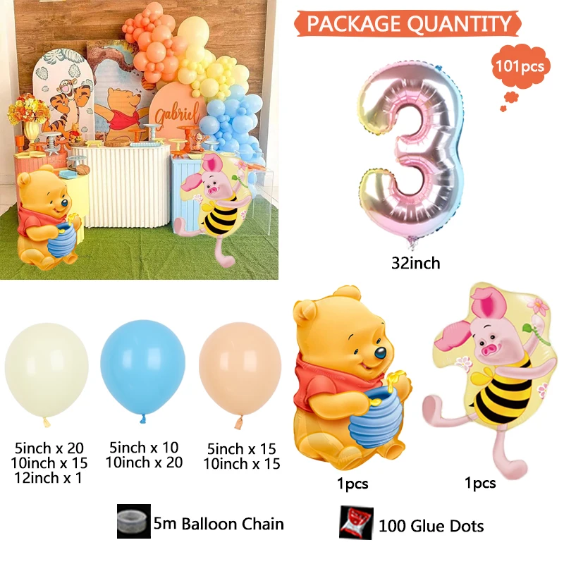 Winnie the Pooh & Tigger Disney Animation Cute Piggy Pigeon Gold Numbers Holiday Birthday Baby Shower Gift Party Balloon Set