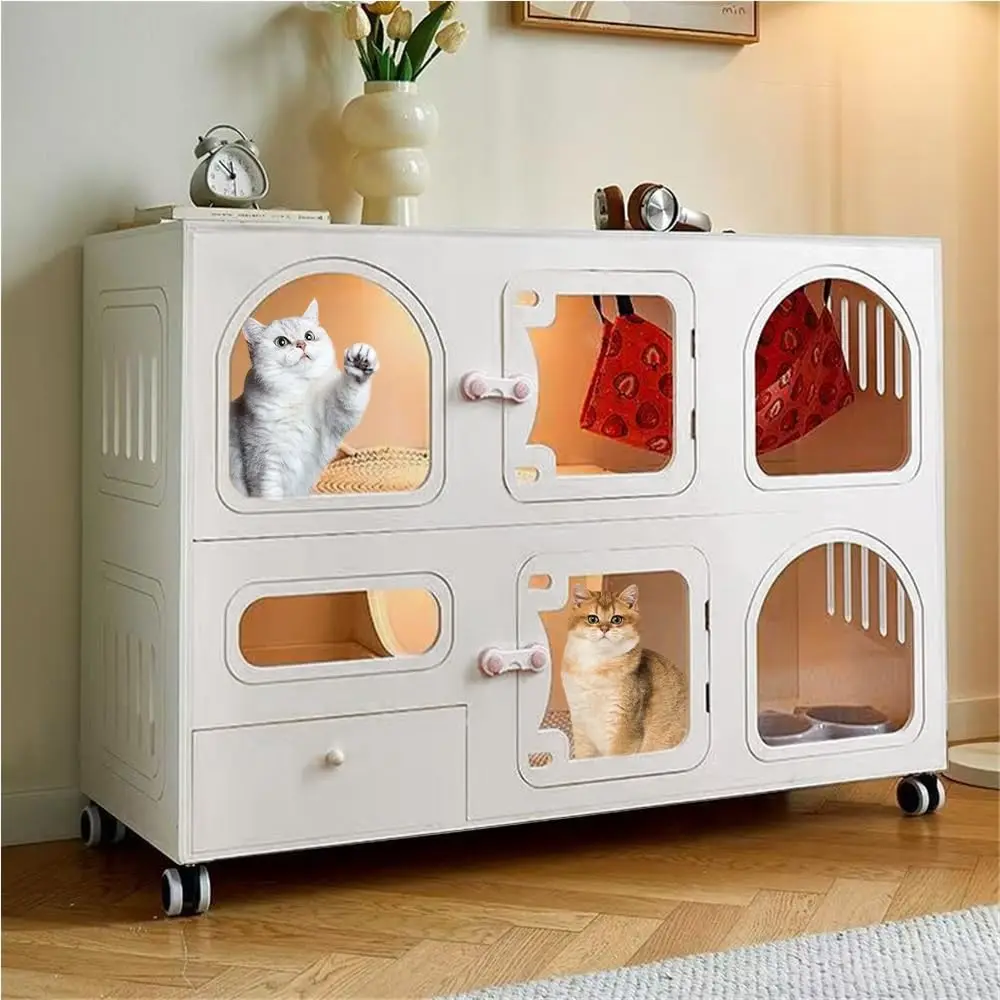 Pet Cage with Pull-Out Litter Box & Lockable Wheels for Cat Ferret Rabbit Small Animals 41.3