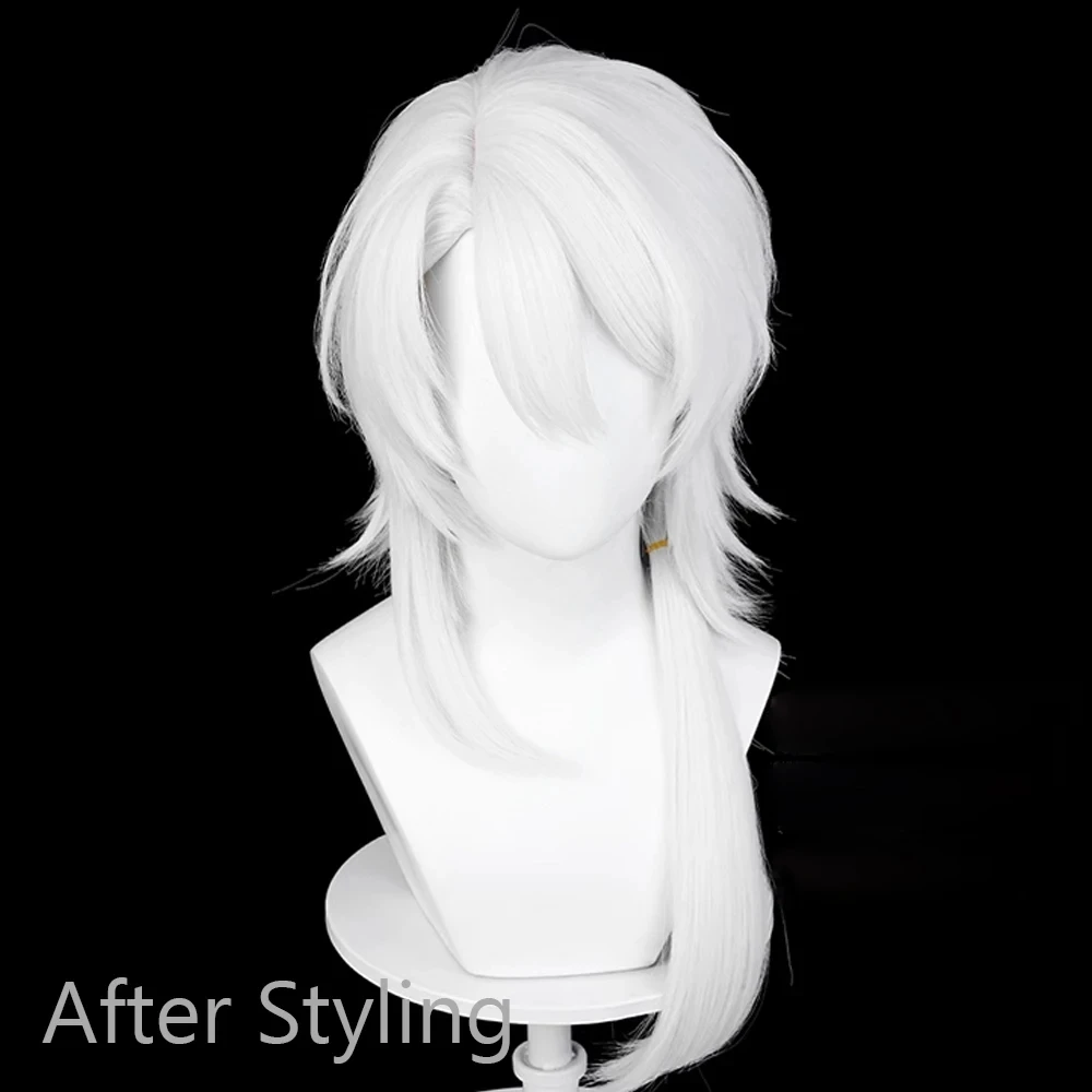 Short Synthetic White Straight Wig with Side Spilt Part Bangs for Anime Cosplay & Game Characte Party Realistic Fake Hair