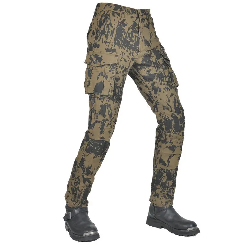 2026 Fashion Men's Multi-Pocket Workwear Motorcycle Jeans with Silicone Protective Gear, Breathable Camouflage Riding Pants