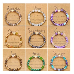 12 Constellation Crystal Beaded Bracelets for Women Men Natural Stone Handmade Cancer Virgo Leo Bangle Energy Friendship Jewelry