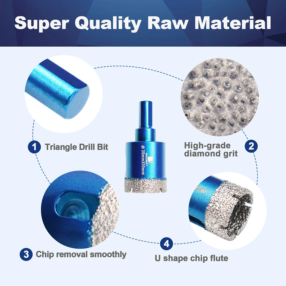 BRSCHNITT-Diamond Core Drill Bit Hole Saw for Drilling Tile Ceramic Marble Granite Dia 30mm 2pcs Set Diamond Crown