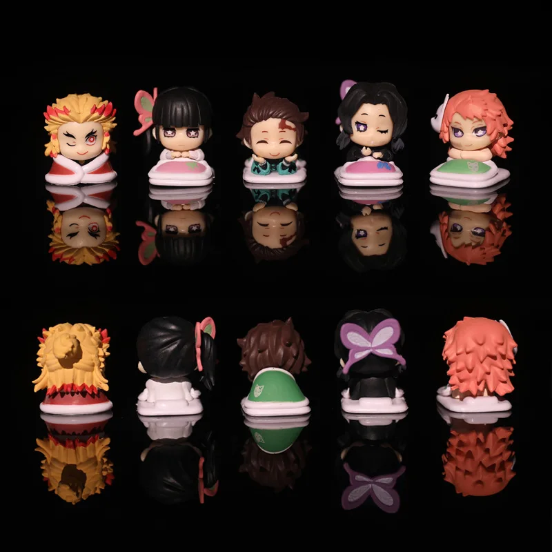 Kawaii 5Pcs/set Demon Slayer Figure Action Toy Q.ver Kimetsu No Yaiba Nezuko Tanjirou Zenitsu Giyuu Inosuke Model Doll Boy Gifts