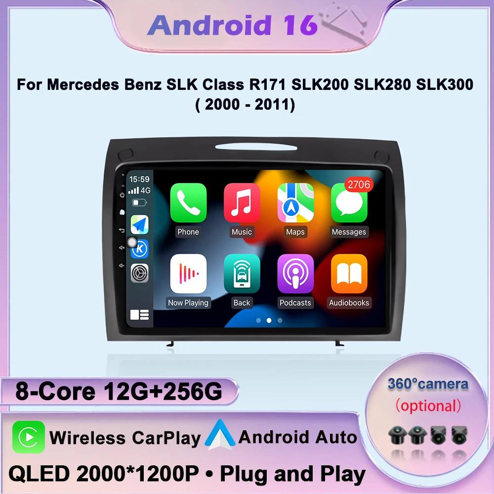 Car Radio Multimedia For Mercedes Benz SLK Class R171 SLK200 SLK280 SLK300 2000-2011 Auto Carplay 4G+WIFI BT DSP Stereo No 2 Din