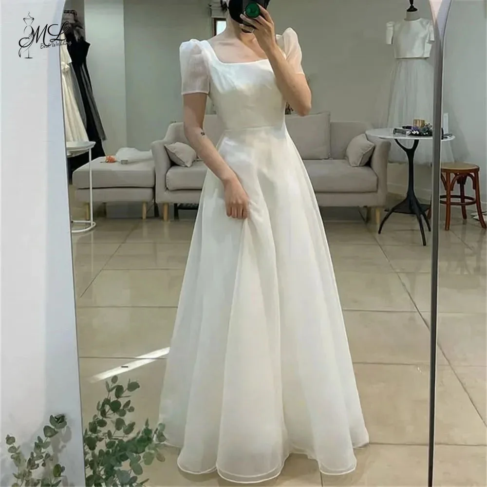 

Элегантные свадебные платья ML с квадратным вырезом в корейском стиле, с рукавами-крылышками, корсетом на спине, индивидуальный пошив, из органзы, для невесты, для вечеринок