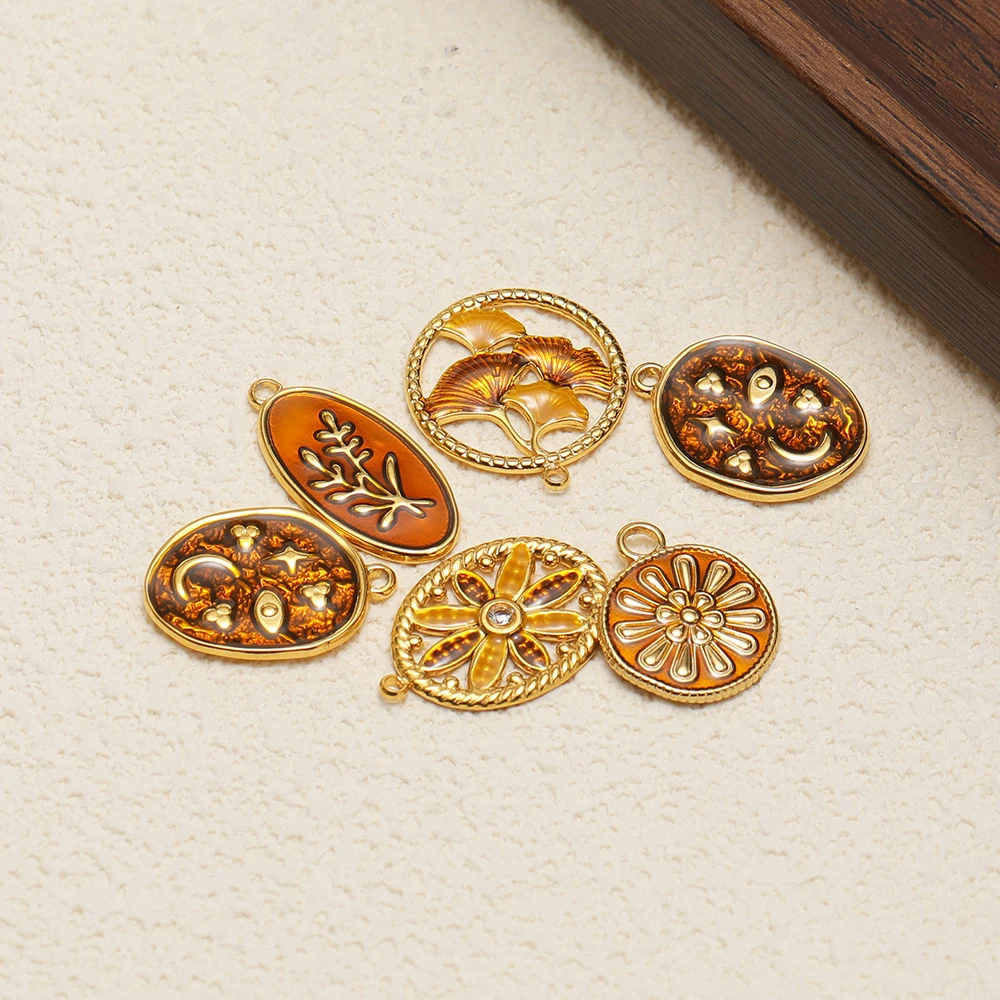 5 Stück Edelstahl-Anhänger mit transparenter Emaille, Pflanzen- und Blumenmotiven, für DIY Bohemian-Halsketten, Ohrringe und Schmuckherstellung – Detail 4