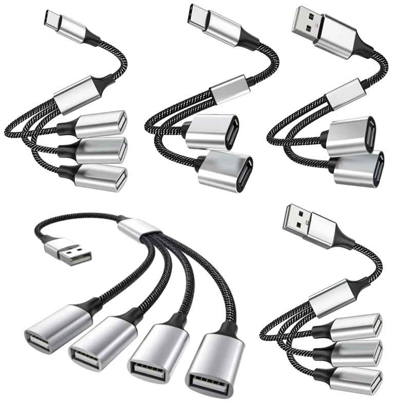 4 Port USB OTG Splitter Cable Type C Male to 3 USB 2.0 Femal