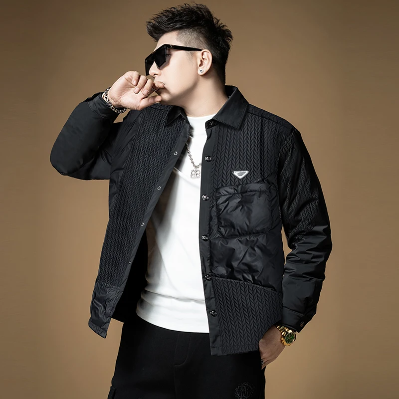 

Мужская зимняя пуховая куртка с воротником-стойкой, утепленная, из полиэфирного волокна, молодежная, модная, трендовая