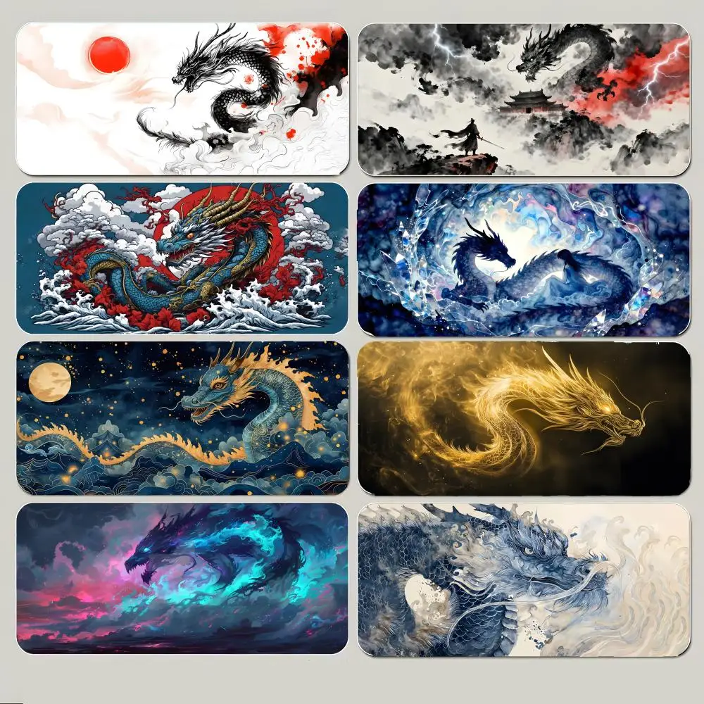 Monochromatic Mythical Black And White Dragon Mouse Pad Large Gaming Mousepad with Thick Stitched Edge Non-Slip Desk Mat
