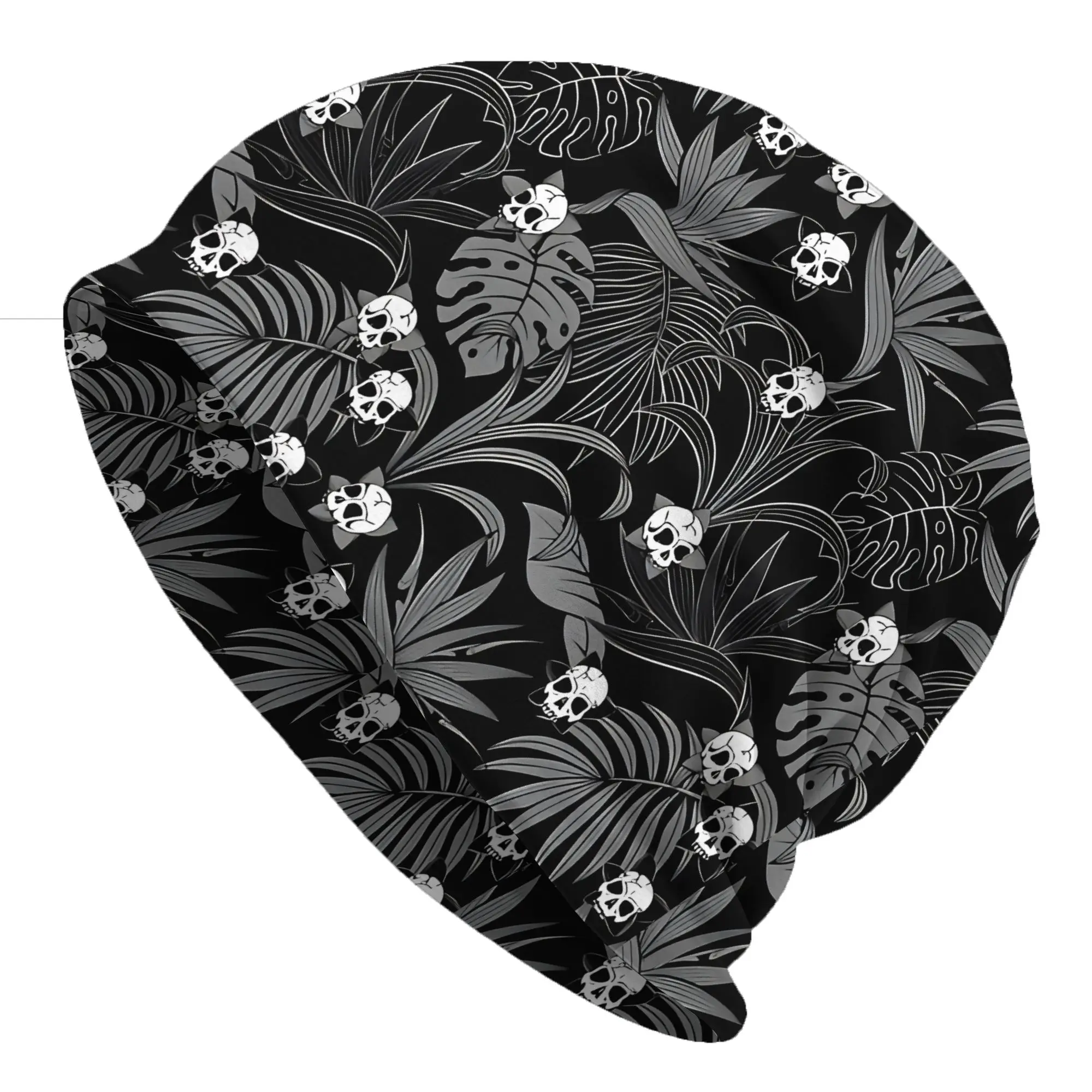 Outdoor Hats Black And White Skulls And Flowers Tiki Tropical Thin Hat Bonnet Special Skullies Beanies Caps Men Women's Earmuffs