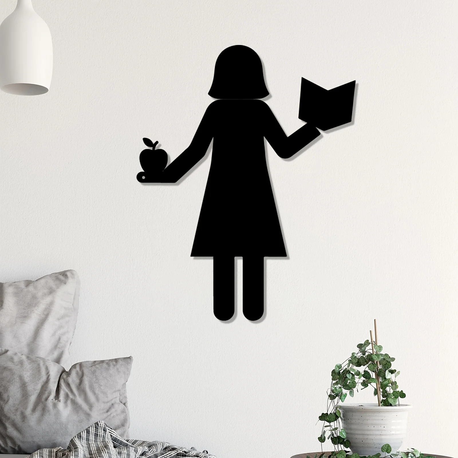 CIFBUY 1pc Teacher With Book & Apple Metal Wall Art, Inspirational Iron Silhouette Sculpture, Wall Decor, Teacher's Day Back