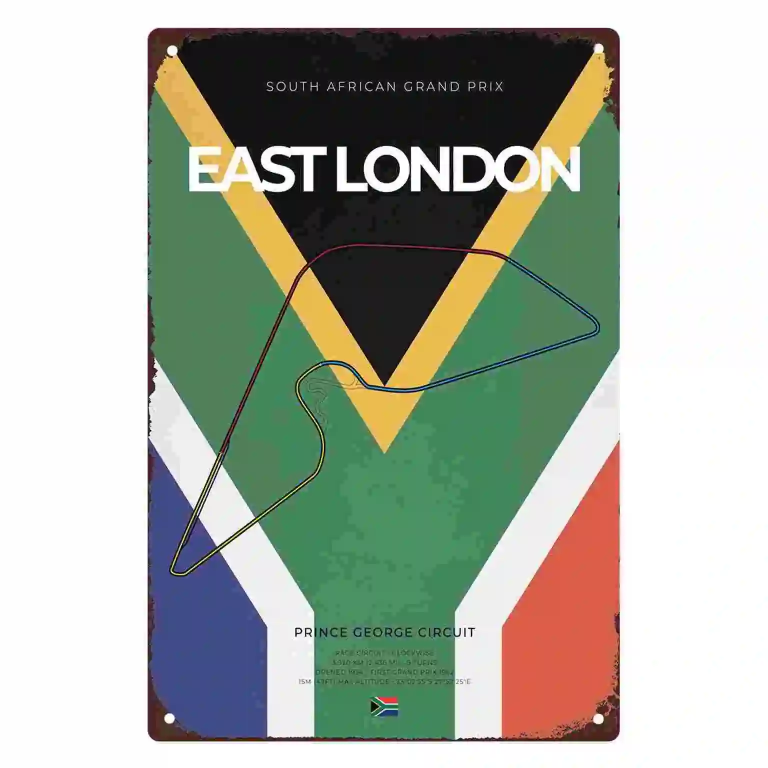 2D FLAT 1pc East London South African Grand Prix Prince George Circuit Vintage Racing Poster Wall Sign for Home Garage Bedroom