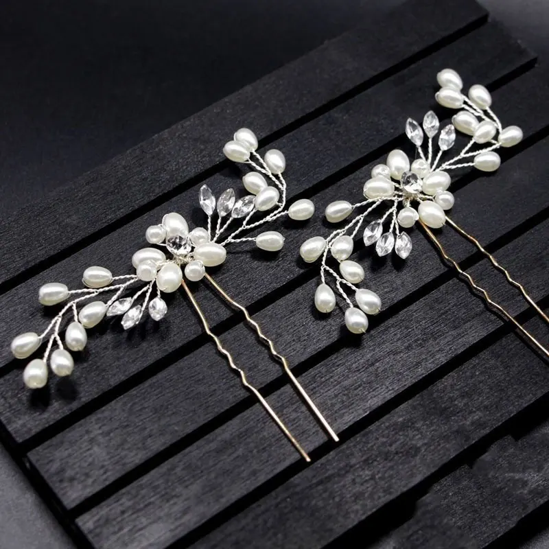 35 cm Blumen Kristall Perle Haarschmuck Kopfschmuck Western Hochzeit Braut handgemachte elegante Haarnadel Haarschmuck Haarschmuck