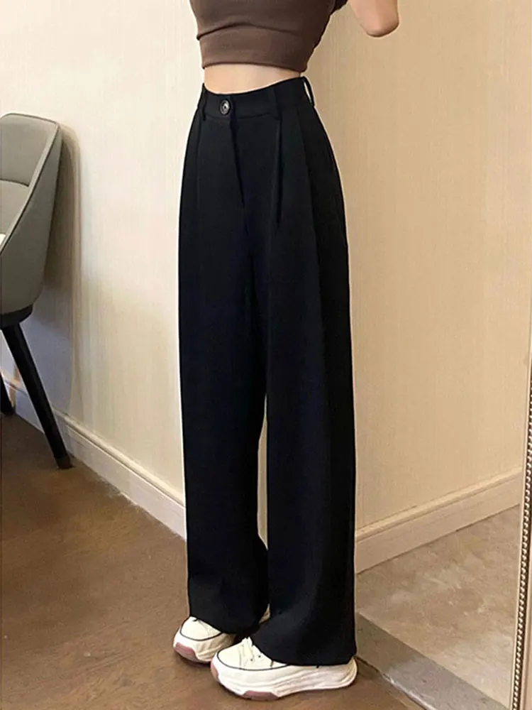 

plus Size Women's Black Wide Leg Suit Pants High Waist Straight Leg Casual Trousers Spring New Style Comfortable Breathable