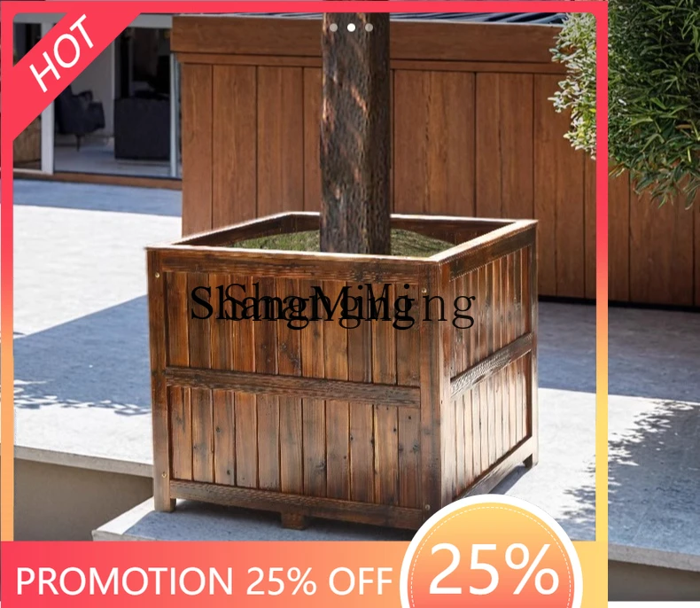 CL  wood flower box outdoor garden planting box square flower pot outdoor wood flower slot