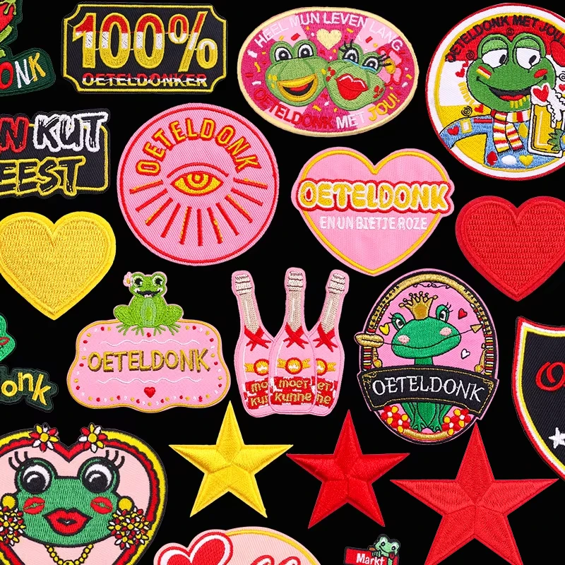 Niederländisches Oeteldonk-Emblem, Stickerei-Aufnäher für Kleidung, DIY Niederländischer Karnevals-Aufnäher, Aufbügelbare Patches für Kleidung, Frosch-Aufnäher