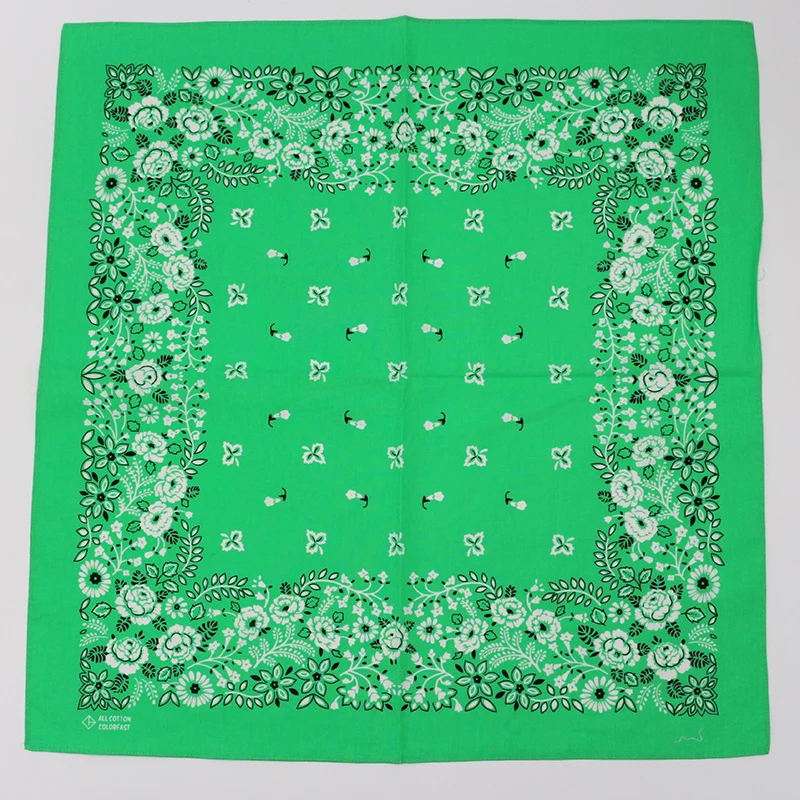 Bright Green Flower Paisley Printing Bandanas Cotton Women Girl Headscarf Headband Neckerchief Headwear Square Scarf