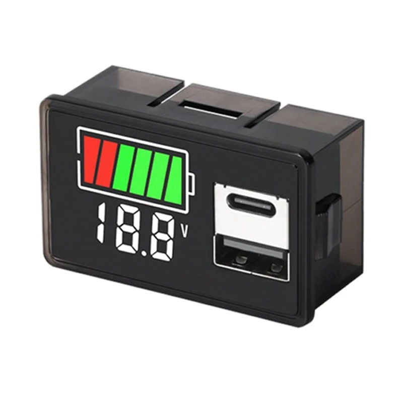 1 Piece Battery Charge Level Indicator Lithium Battery Capacity Meter , USB+Type-C DC 8-30V