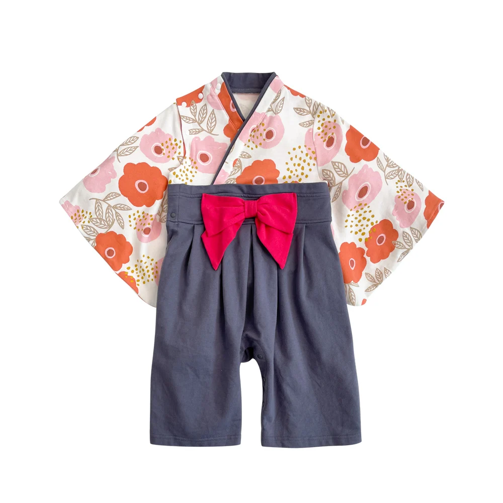 Baby Girl Rompers Japanese Kawaii Girls Floral Print Kimono Dress for Kids costume Infant Yukata Asian Cloti Kimono Party Outfit