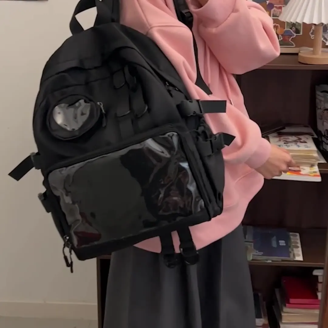Collage Style School Bag For Teenage Girl Kawaii Backpack Transparent Love Heart JK Backpack Women New Laptop Bag