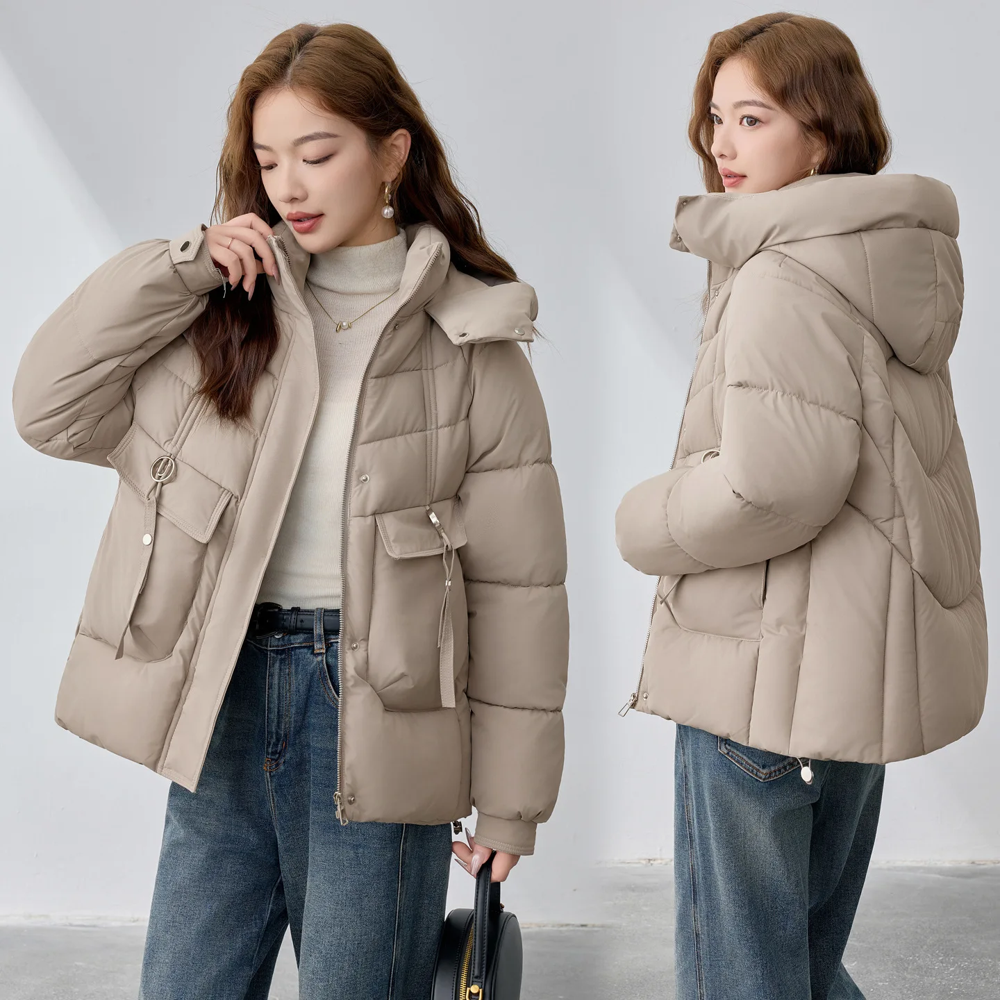 

New Winter Short Down Cotton Jacket Women Basic Coat Thicke Hooded Bread Clothes Big Pocket Jacket Female Parkas Outerwear