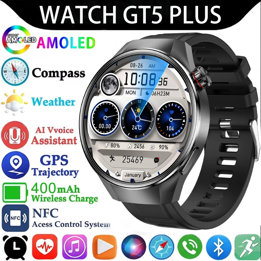 

2025 New Watch G5 Plus GPS NFC Smart Watch Men Women 466*466 AMOLED Screen Heart Rate Bluetooth Call IP68 Waterproof Smartwatch