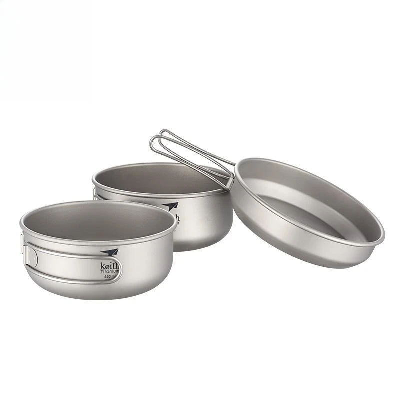 

lunch box cover bowl, all titanium, frying pan, two bowls and one cover, portable, outdoor.