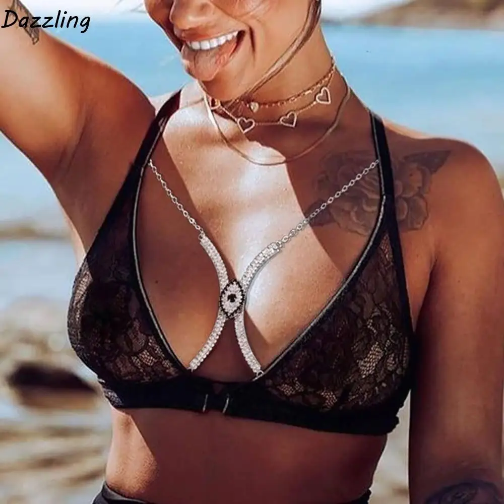 الفاخرة شيطان العين الصدر دعم الجسم سلسلة الأحمر كريستال مجوهرات الصدرية الصدر سلسلة حجر الراين الثدي سلسلة الفتيات #1