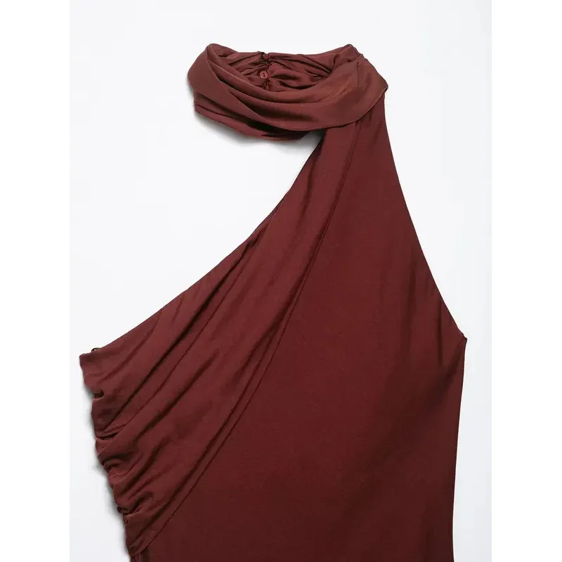 レディースセクシーバックレスサテンドレスシックソリッドカラーマキシリボンディテールサマー2025ファッションイブニングシックエレガント