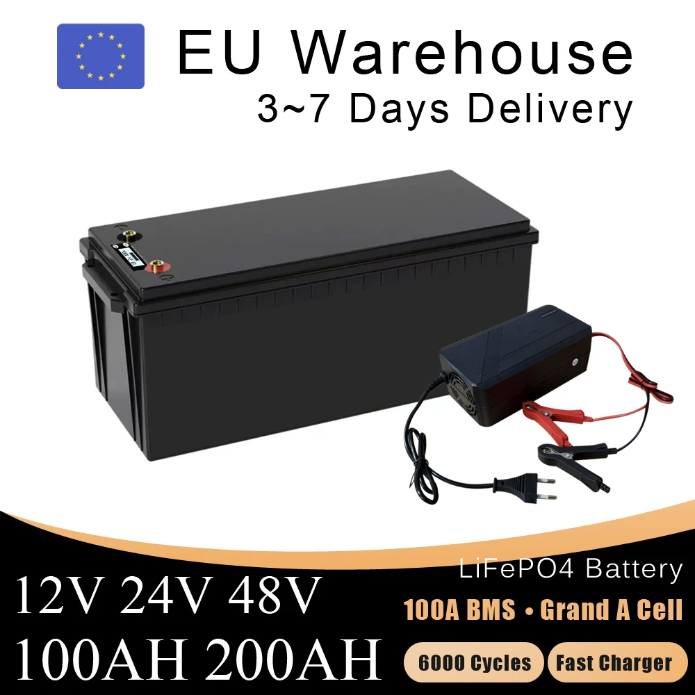 

12V 200Ah 24V 100Ah 48V 100Ah LiFePO4 Battery Lithium Iron Phosphate Batteries For Solar Home Energy Golf Car Forklift Boat