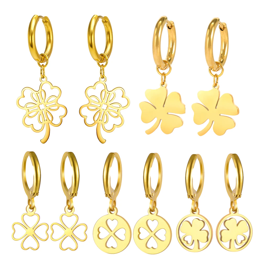 Dawapara Lucky Four Leaf Clover Women Earrings Irish Knot Shamrock Charm Stainless Steel Jewelry Christmas New Year Gift