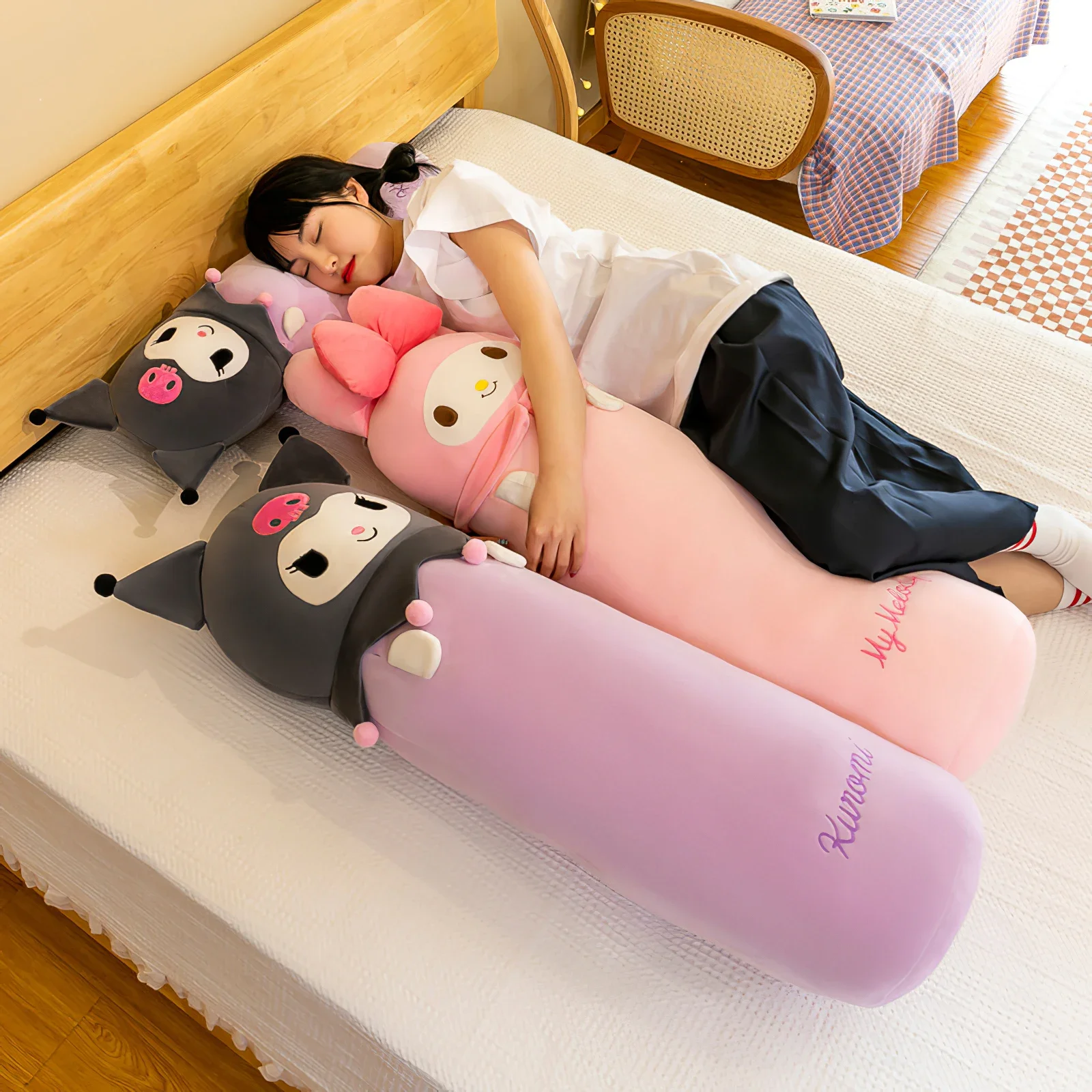 100cm Anime Sanrio My Melody Kuromi Plush Toy Cute Devil Large Size Long Plushies Soft Stuffed Pillow Sleeping Cushion Kids Gift