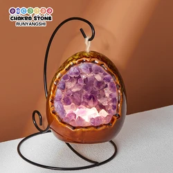 Handmade Natural Amethyst Cluster Toothflower Night Light Healing Rose Quartz Crystal Table Lamp Usb Atmosphere Light Decor Gift