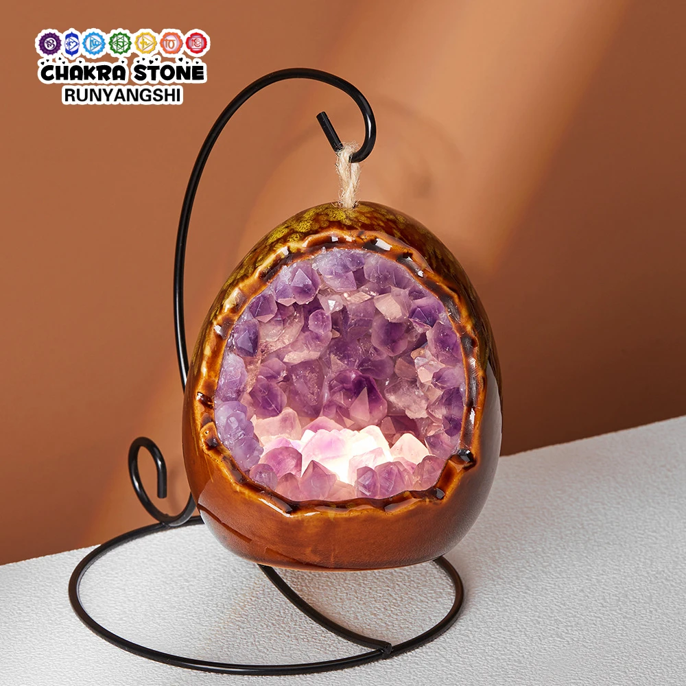 Handmade Natural Amethyst Cluster Toothflower Night Light Healing Rose Quartz Crystal Table Lamp Usb Atmosphere Light Decor Gift