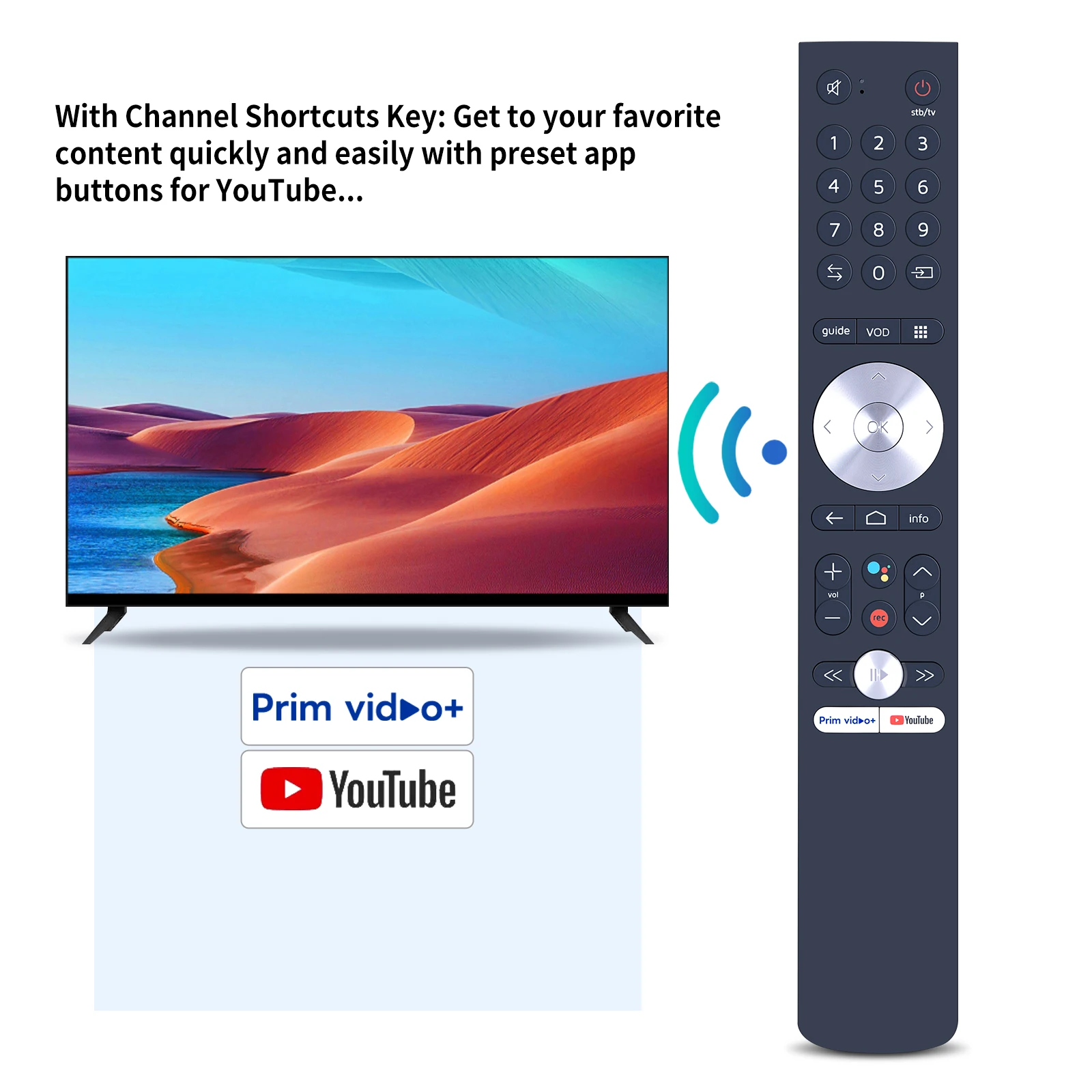 Pour télécommande Bluetooth RUWIDO TV 865A avec assistant vocal et bouton Youtube
