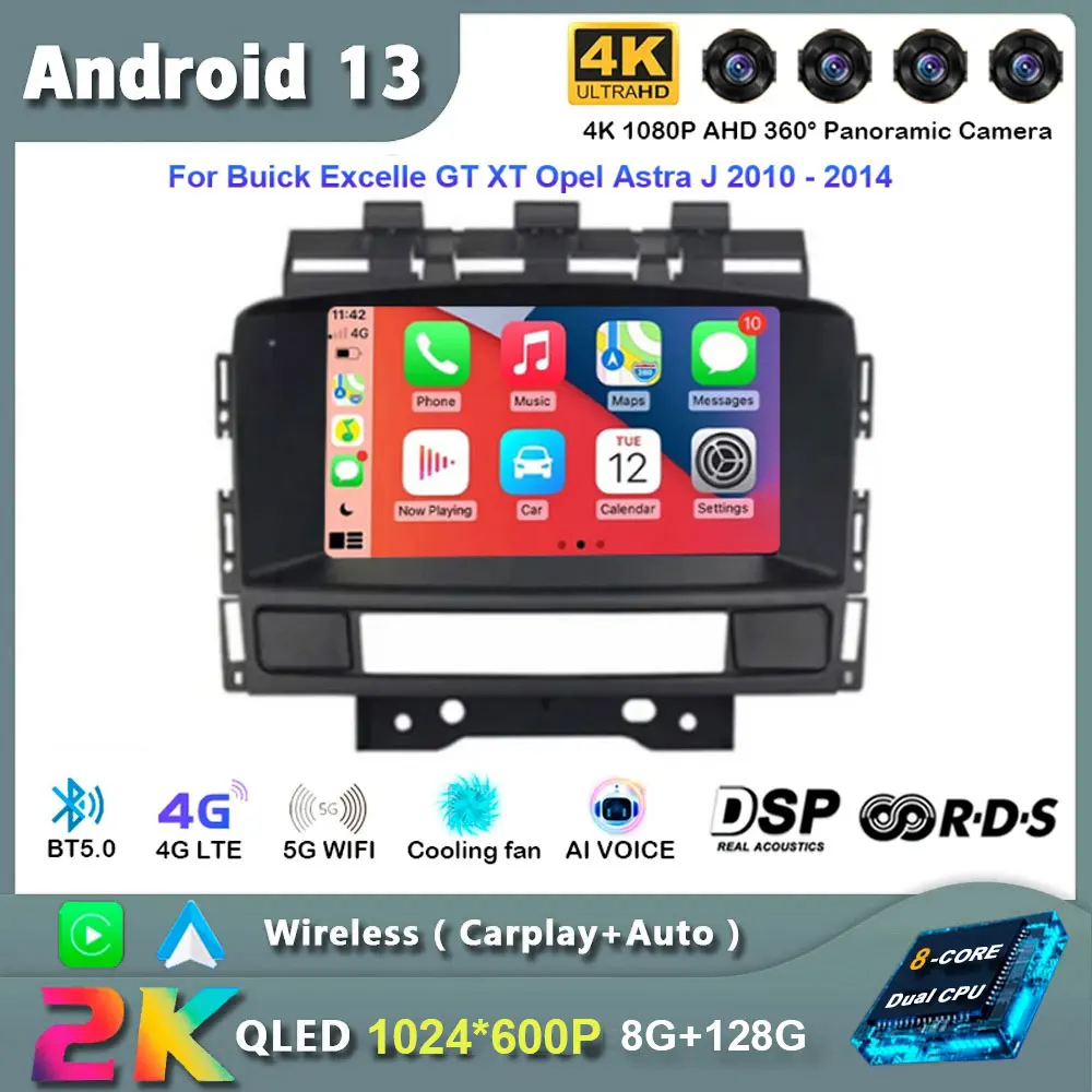 Android 14 Car Radio Multimedia Player For Buick Excelle GT XT Opel Astra J 2011 - 2014 2Din GPS Navigation RDS FM Audio Stereo