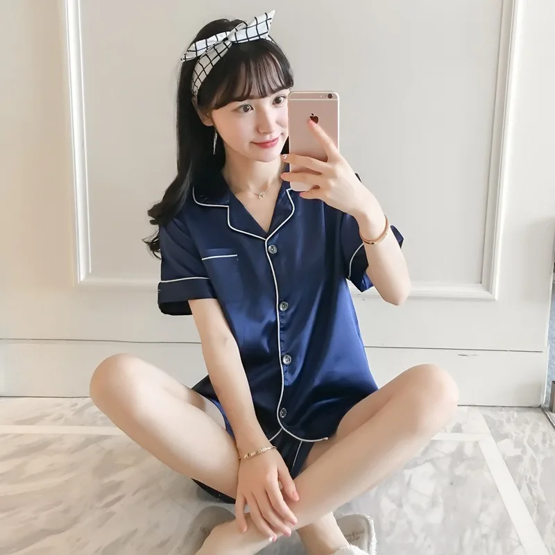 Women's Pajamas Spring and Summer Short-sleeved Sexy Suit Solid Color Fashion Homewear