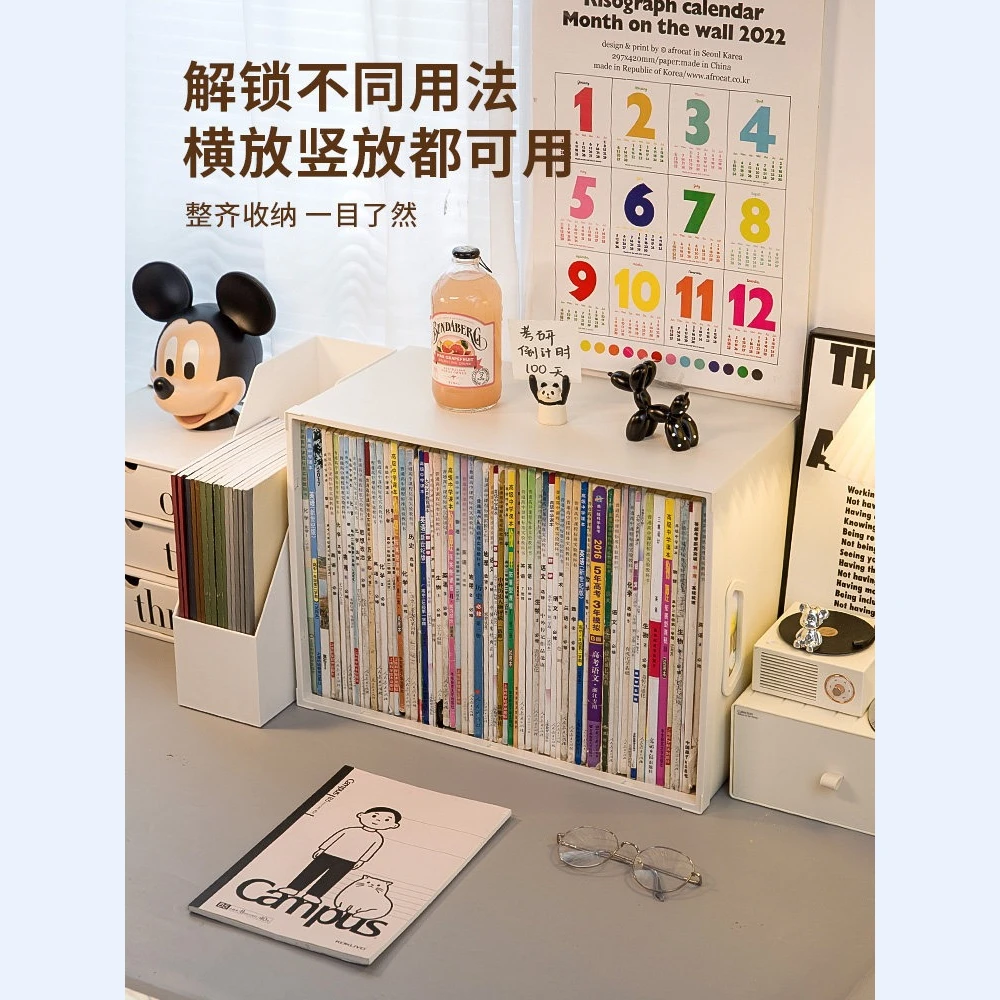 Ultra Premium Sturdy Book Storage Box with Dividers, Stackable Desktop Organizer for Students, Classroom Bookshelf & Dormitory