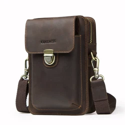 Contact's Genuine Leather Waist Packs Men Phone Bags with Passport Holder Messenger Shoulder Bag for Man Travel Belt Bag Small